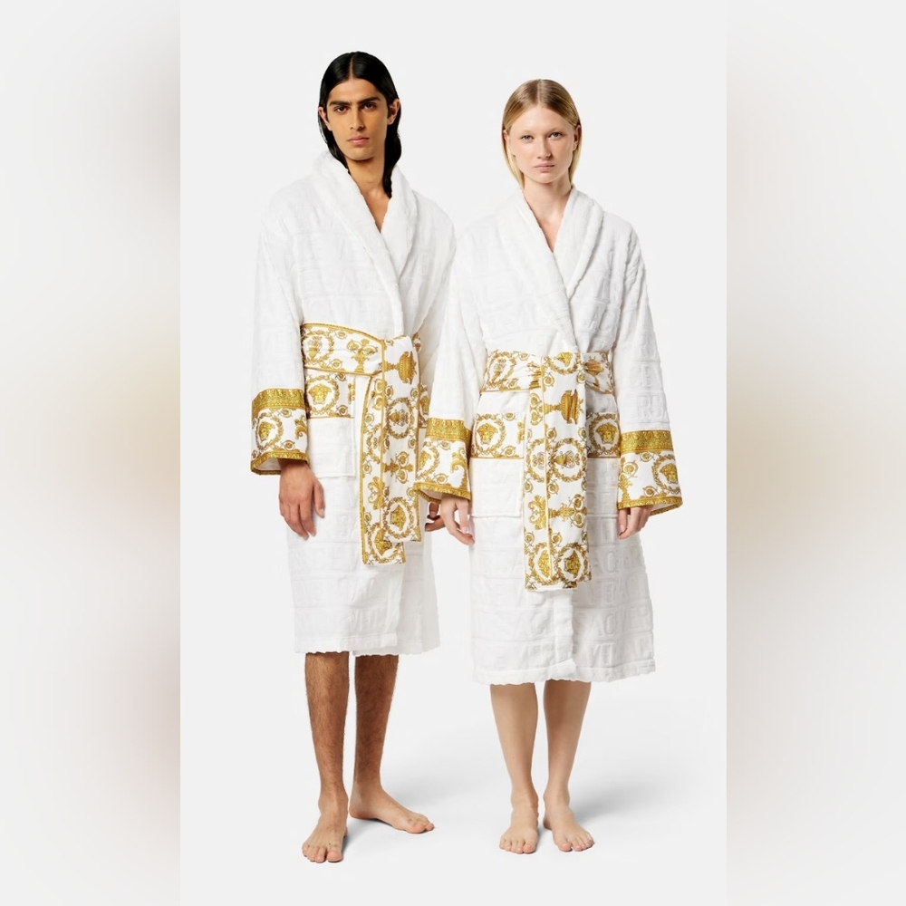 Versace White Embossed Logo Robe - Picture 2 of 12